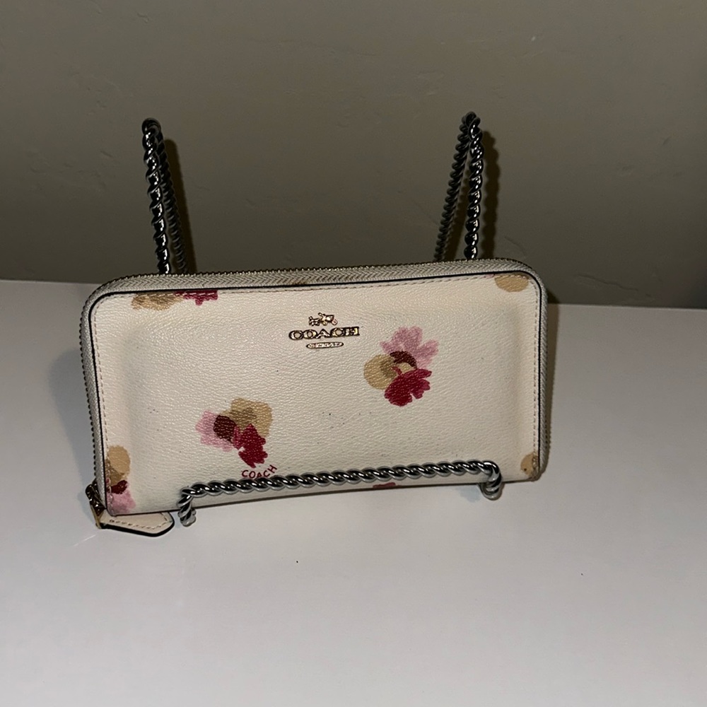 Coach Ivory Patent Leather Zip Around Wallet